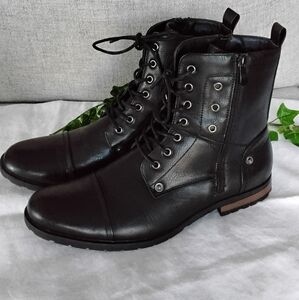Men's Bonafini Black Leather Lace Up / Zipper Boots